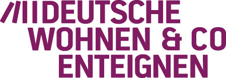 Logo Deutsche Wohnen und Co. enteignen: Schriftzug mit umfallenden Dominosteinen