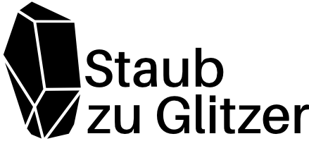 Logo Staub zu Glitzer: Diamant neben dem Schriftzug Staub zu Glitzer